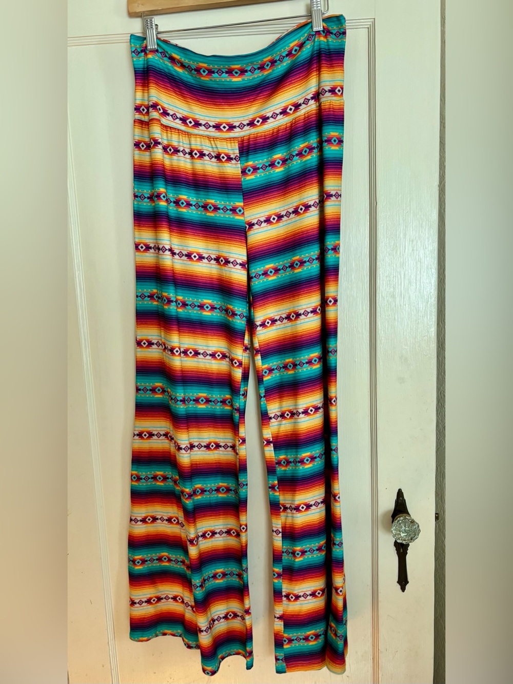 Multicolor Southwestern Print Wide-Leg Pants